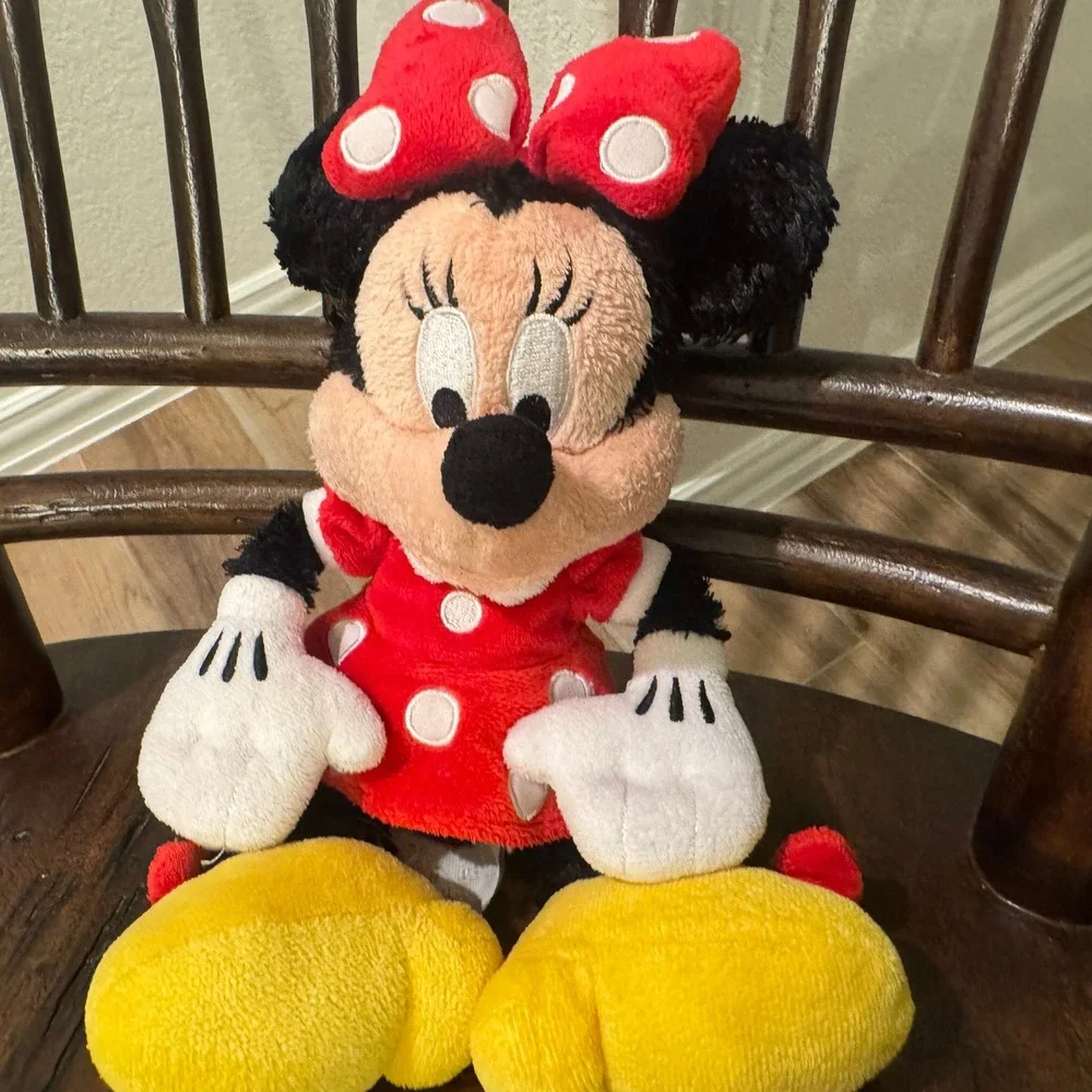 Disney Minnie Mouse Plush Red Polka Dot Dress White Gloves Yellow Shoes Toy